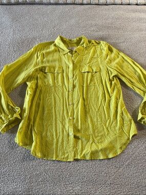 LOFT Yellow-Green Button Front Blouse XL